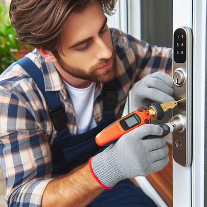 a professional locksmith installing smart locks